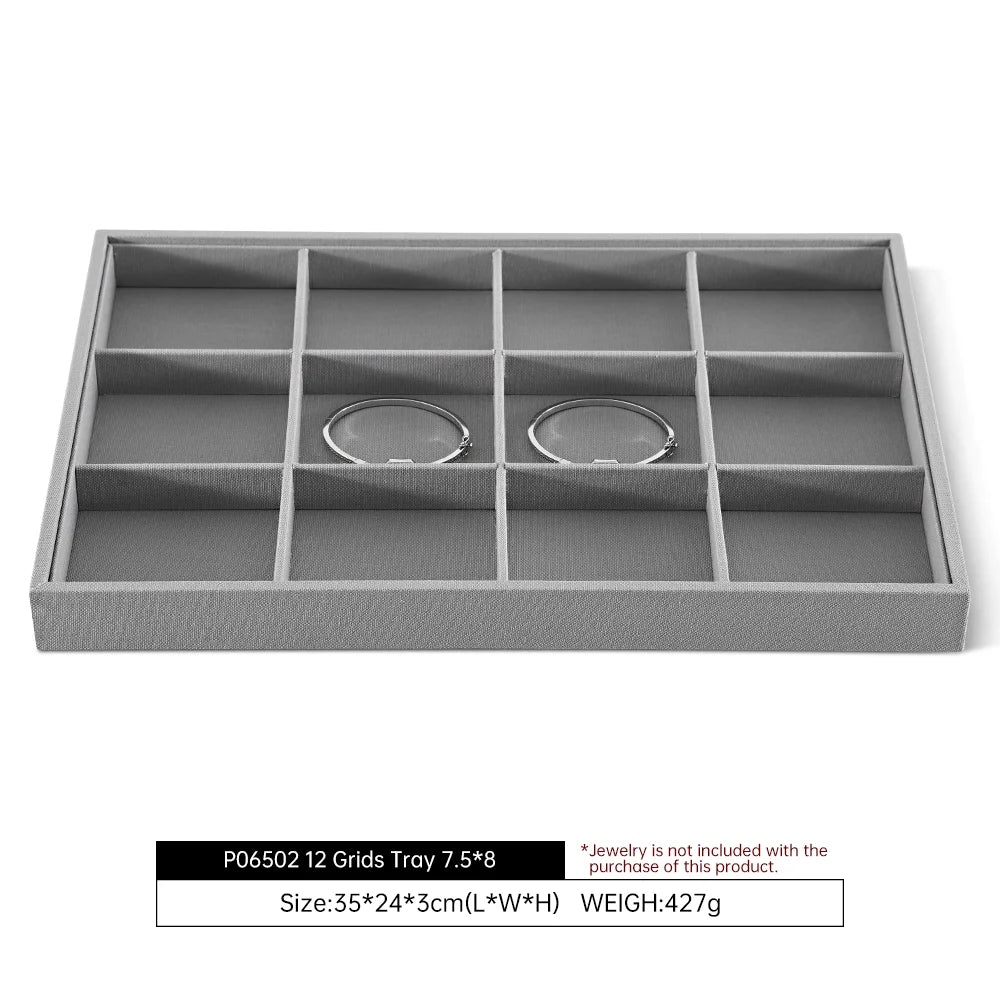 YinBeiNi Linen Stackable Ring Earring Bracelet Necklace Display Tray Jewelry Storage Drawer Insert Organizer Holder Tray P062