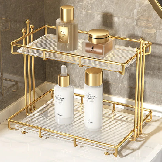 Bathroom Organizer Shelf Acrylic Makeup Storage Rack Metal Waterproof Cosmetic Lipstick Skincare Shampoo Desktop Holder Home