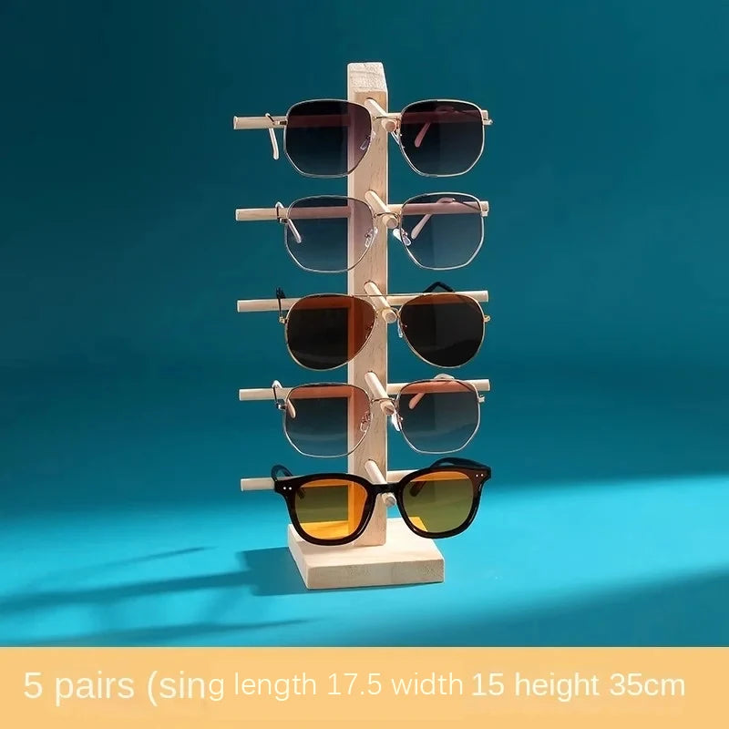Wooden Eyeglass Storage Rack Household Sunglasses Glasses Display Rack Organizer Perforation-free Multi-functional Desktop