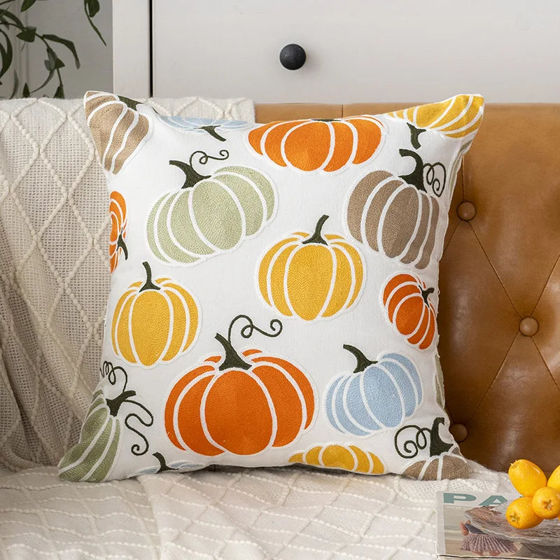 Towel Embroidery Pillow Cover Canvas Embroidered Halloween Pumpkin Cushion cover Pillow Autumn Office Throw Pillowcase