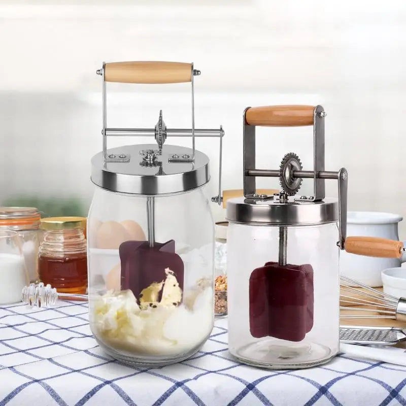 1/1.5L Butter Maker Mason Jar Butter Churner Cream Mixer With Hand Crank Baking Gadgets Wooden Handle Homemade Butter Maker