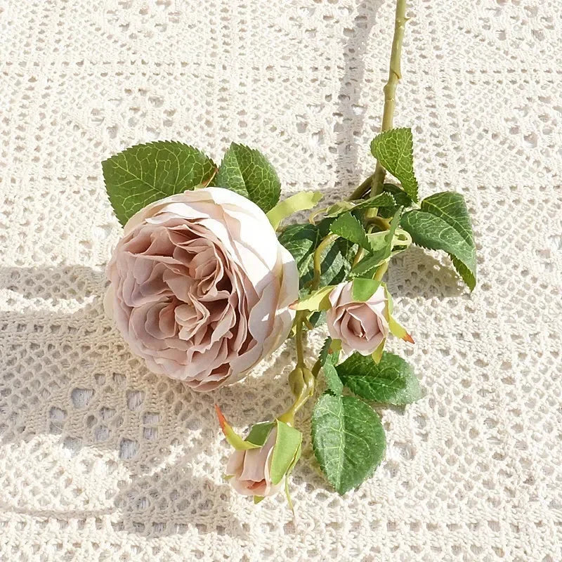 High Quality Simulation Single Branch 3 Roses Home Living Room Dining Table Wedding Decoration Fake Artificial Flowers Cheap