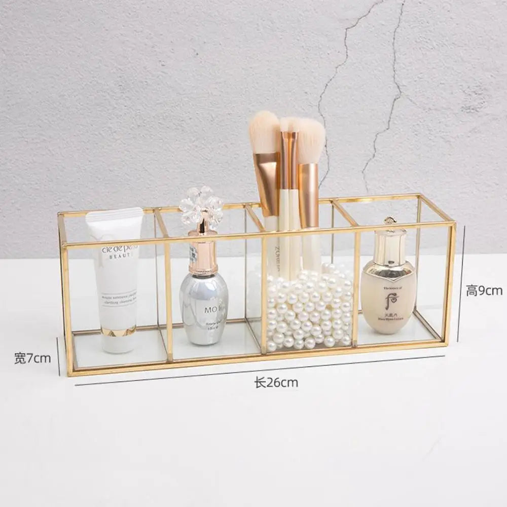 Transparent Glass Makeup Brush Storage Box Gold Cosmetics Container Ring Pencil Lipstick Holder Make Up Brushes Organizer
