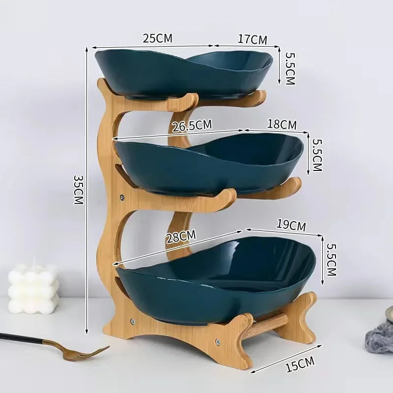 1/2/3 Layer Fruit Plate Light Luxury Plastic Wooden Snack Nuts Candy Dish Creative Salad Bowl Table Living Room Home Kitchen