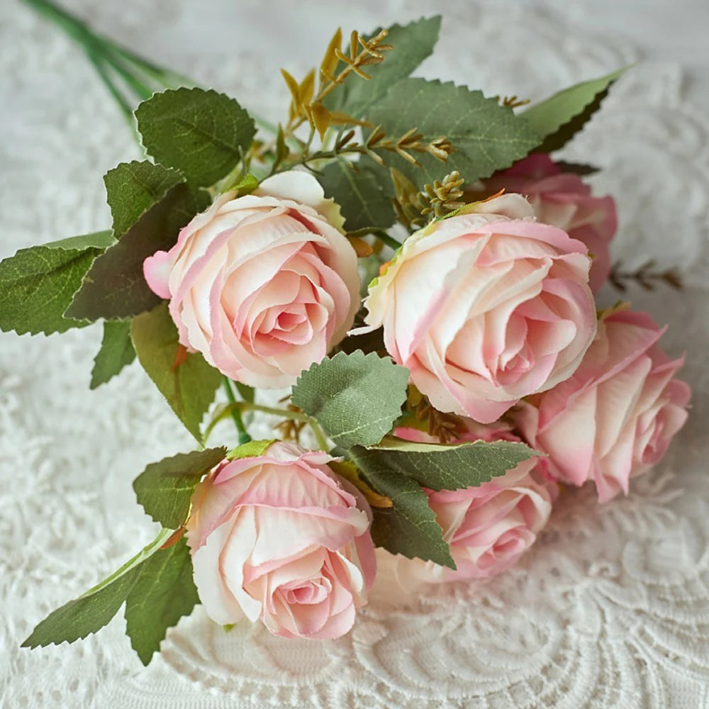 30cm Rose Pink Artificial Silk Flowers Bouquet for Cemetery 6-Heads Big Rose Peony Fake Flower for Wedding Home Table Decoration
