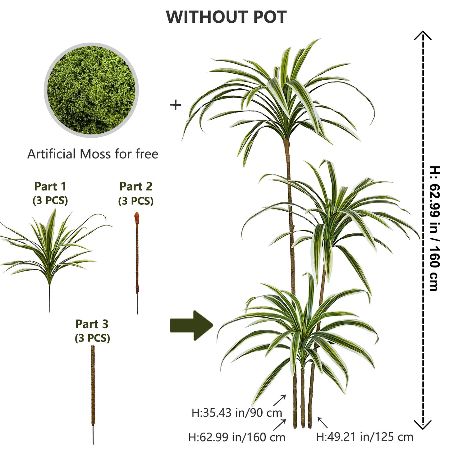 50-230CM New Artificial Dracaena Tree plant branch plastic outdoor indoor fake plant for home garden room wedding festival decor
