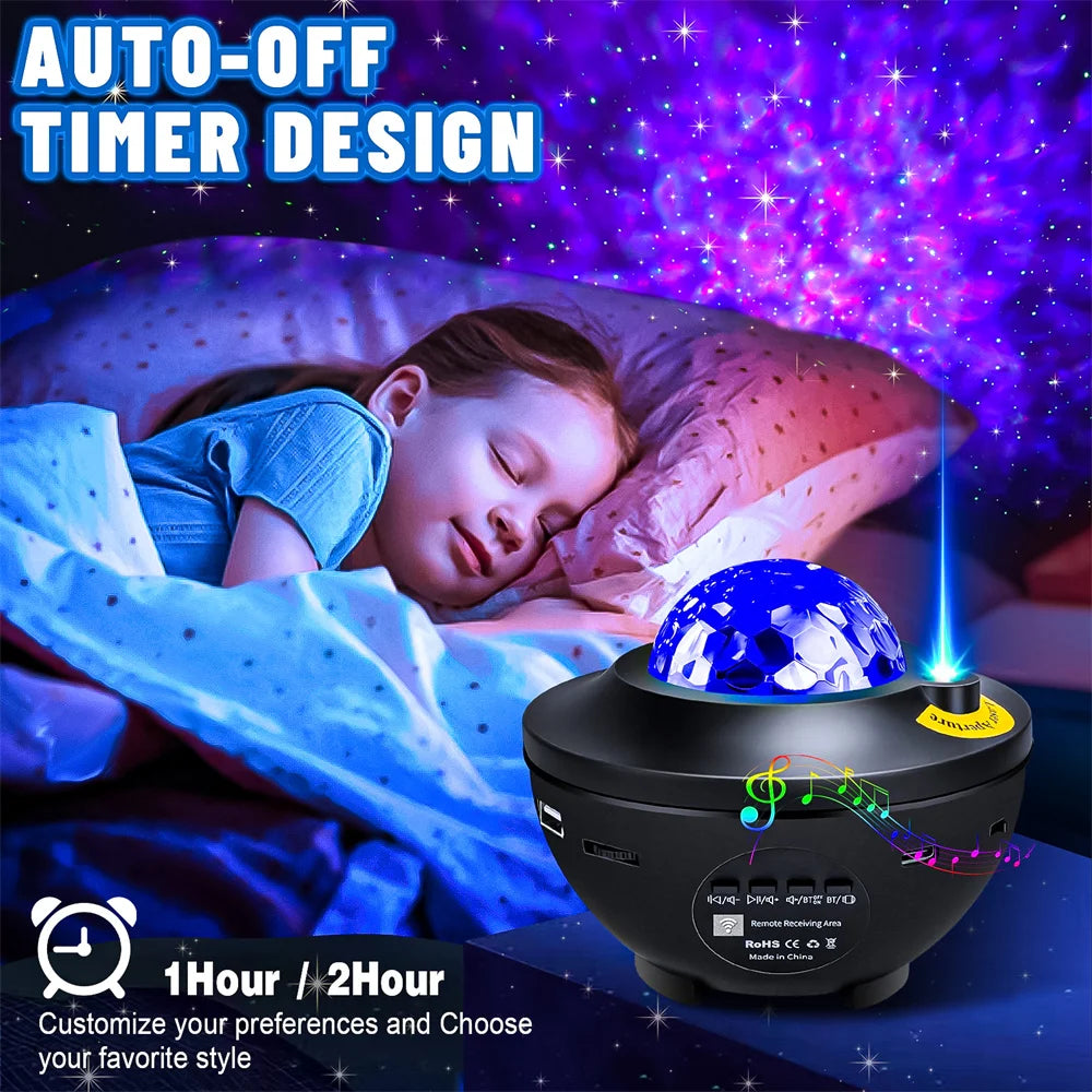 Star Night Light Projector Galaxy with Ocean Wave Music Speaker Sky Light Projector for Bedroom Decoration Birthday Gift Party