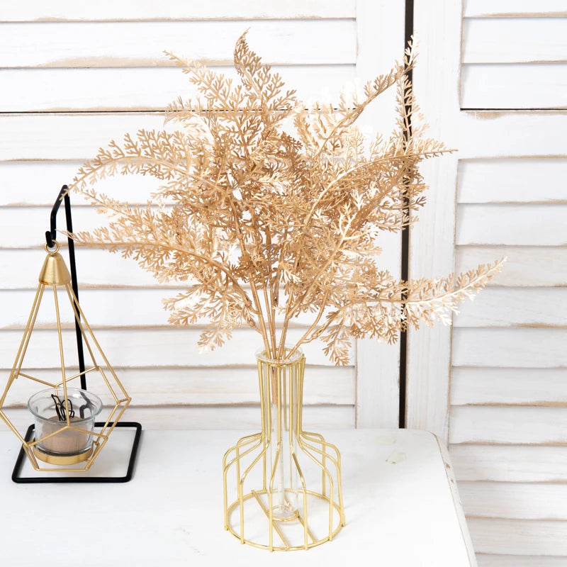 Artificial Plants Gold Fake Flowers Plastic Grass Wedding Arrangement Leaves Autumn Home Party Supplies Christmas Decorations