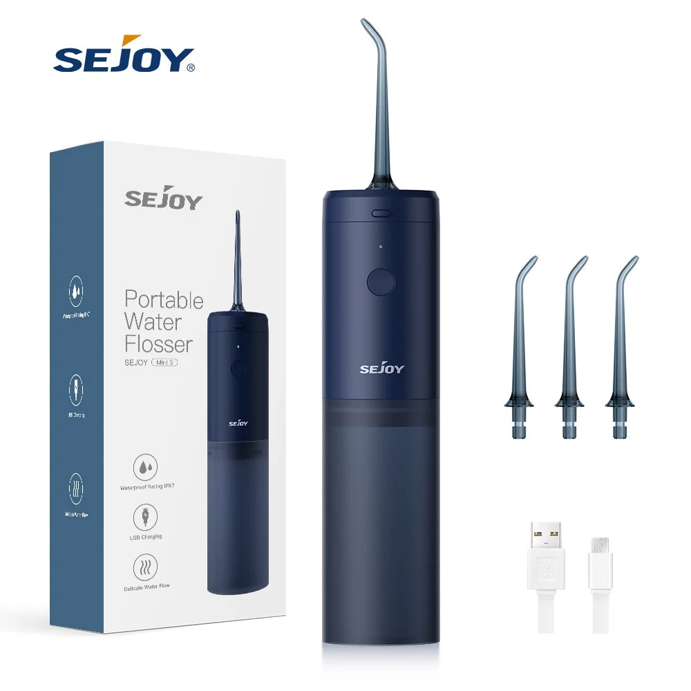 Sejoy Dental Oral Irrigator Portable Water Flosser Thread Teeth Pick Mouth Washing Machine 4 Nozzles 3 Modes USB Rechargeable