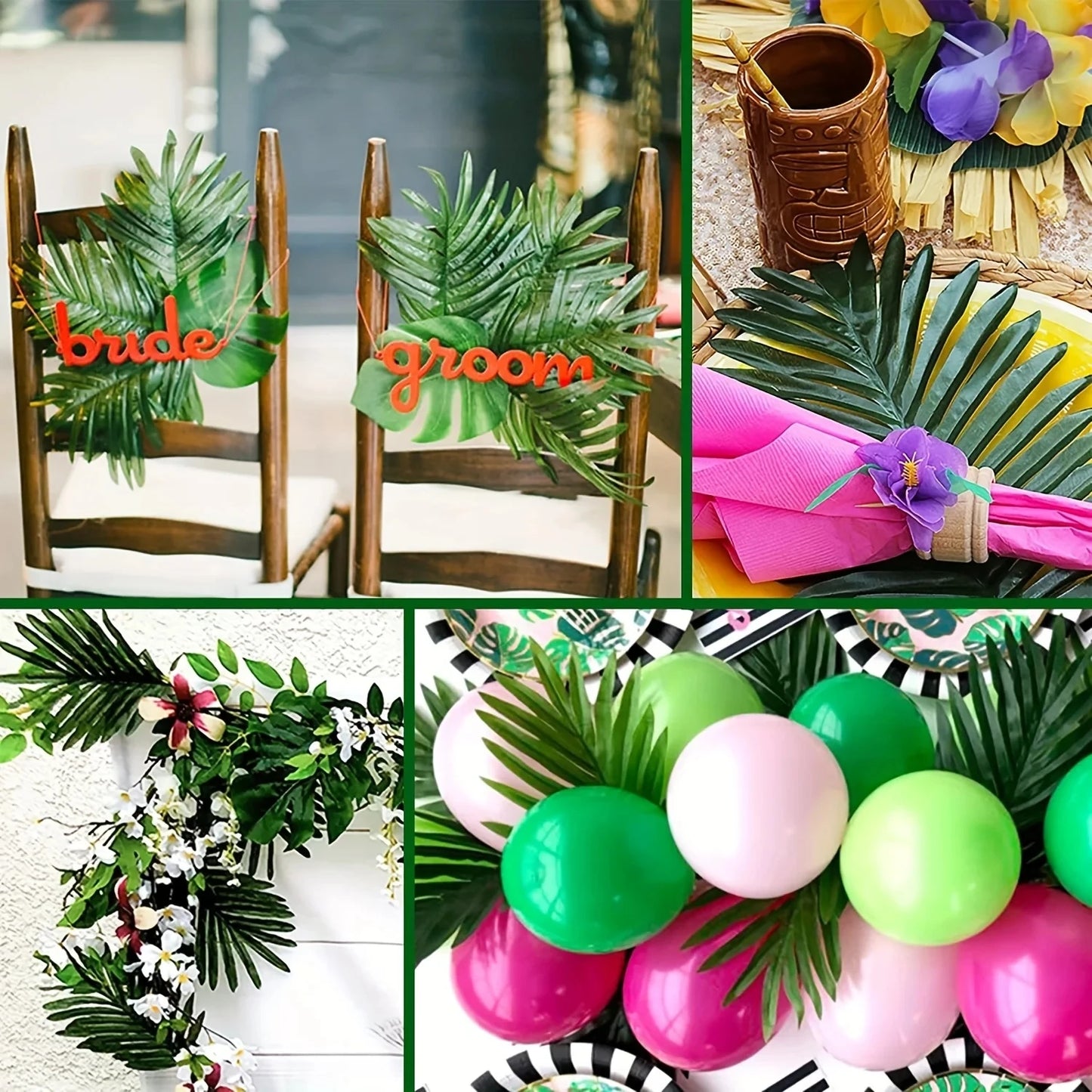 10 Pcs Artificial Plants Tropical Palm Leaves Hawaii Luau Birthday Party Wedding Decor Fake Plants for home and living room