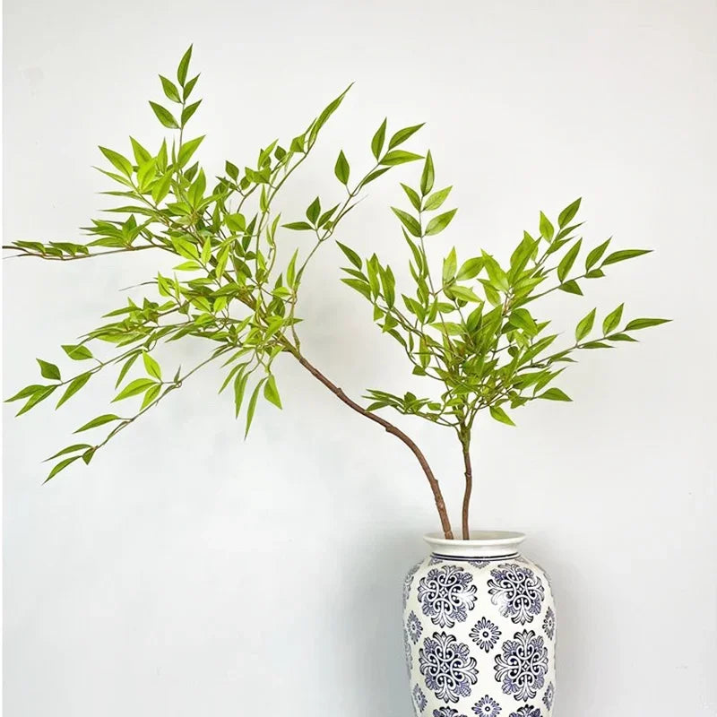 110cm 2 Forks Large Artificial Plants Fake Bamboo Tree Branch Plastic Nandina Leaves Tall Green Landscape For Home Garden Decor