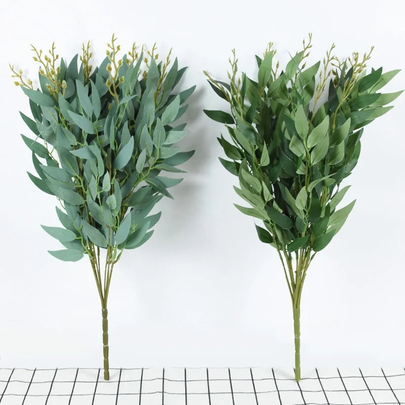 Silk Artificial Willow Bouquet Fake Green Leaves for Wedding Home Garden Vase Decoration Jungle Party DIY Plants Wreath
