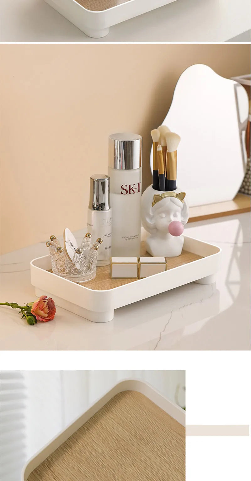 Wooden Desktop Storage Tray Perfume Aromatherapy Dressing Table Cosmetics Storage Box Multi-Function Porch Clutter Key Storage