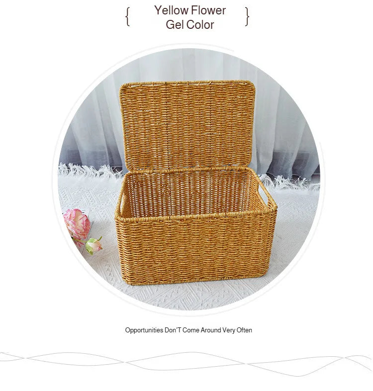 Closet Storage Basket Rattan Woven Organizer Box for Clothes Storage Bin with Lid Home Wardrobe Bedroom Shelf Use