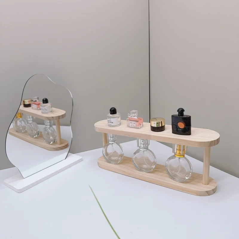 Wooden Storage Shelf 2-Tiers Desktop Organizer Shelves Desk Perfume Display Rack Desktop Dressing Table Cosmetics Storage Rack