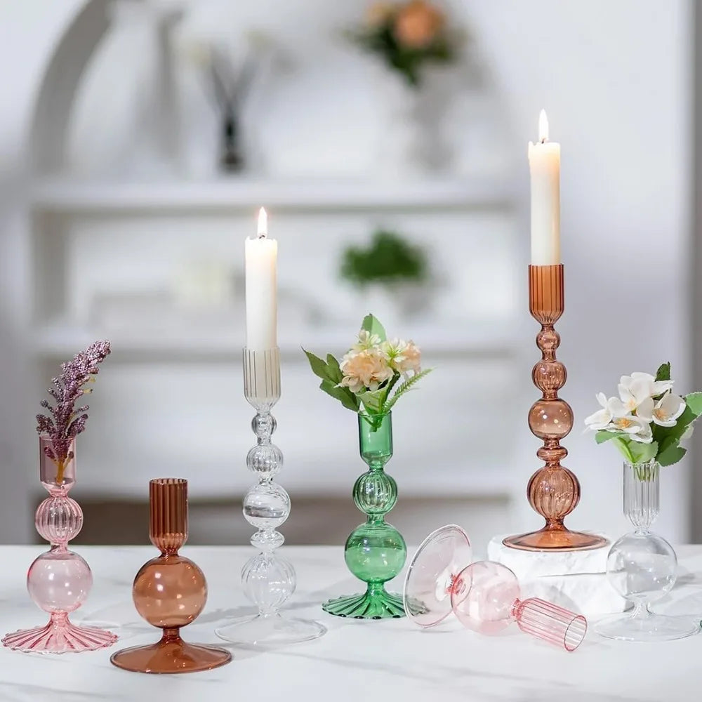 3Pcs/set Glass Candle Holders Crystal Ribbed Candlestick Romantic Wedding Candelabra Home Decor Vase Table Centerpieces Wedding