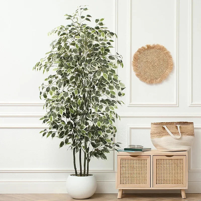 3-6Ft Large Artificia Ficus Tree Fake Plants Plastic Palm Tree Real Touch Banyan Leaves for Home Garden Shop Office Decor
