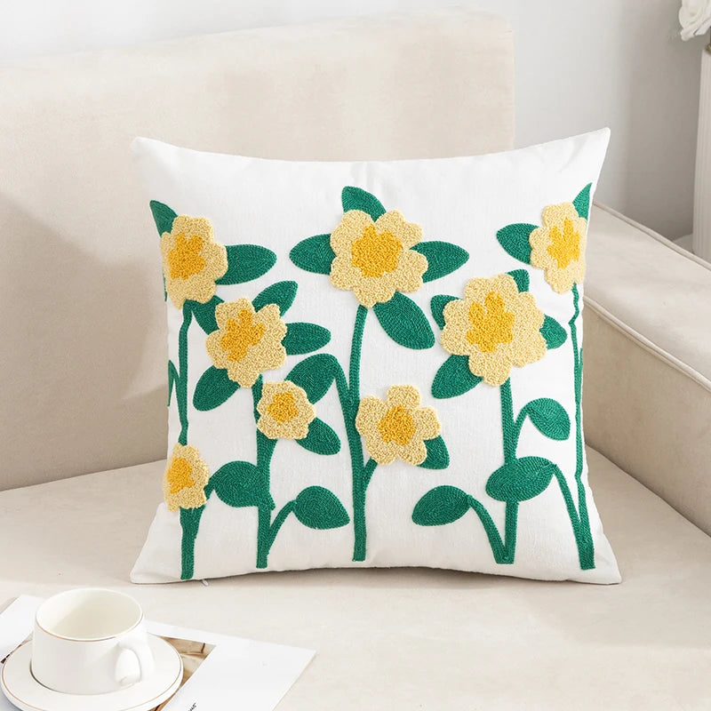 1PC Boho Embroidery Flower Throw Pillow Cover 17.7inx17.7in