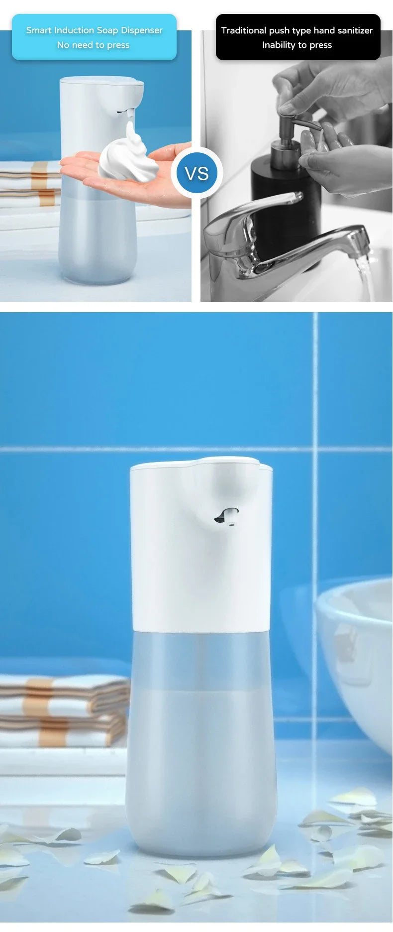 350ML Automatic Foam Soap Dispenser Bathroom Smart Washing Hand Machine USB Charging White ABS for Bathroom Toilet