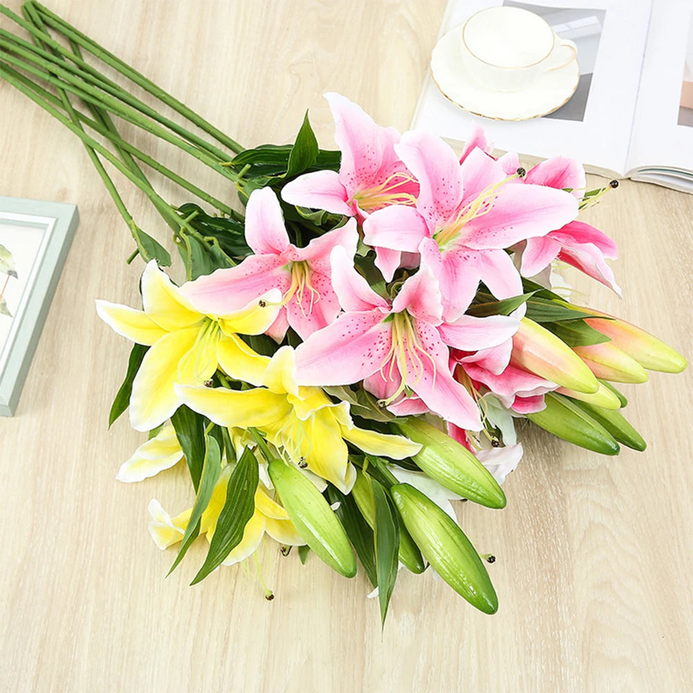 Artificial Flowers Real touch Lily branch real looking white fake Flowers flores for Wedding Garden Home Room Table Decoration