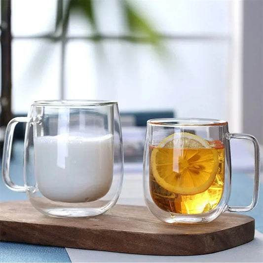 150/250/350ML Glass Cup with Handle Heat Resistant High Borosilicate Double Wall Glass Coffee Milk Beer Cups Kitchen Tools Gift
