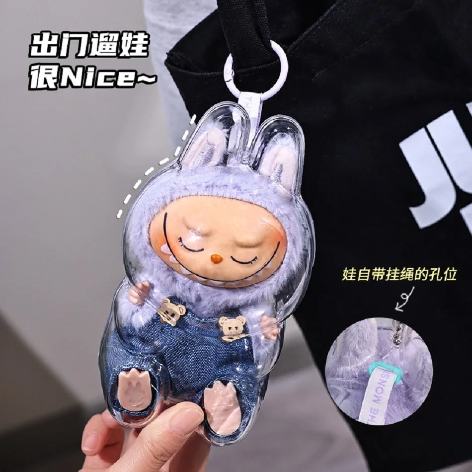 Labubu Case Sitting Party Transparent Protective Shell Dust Cover Protect Knapsack Hanging Decorations Christmas Gift Kids Toy