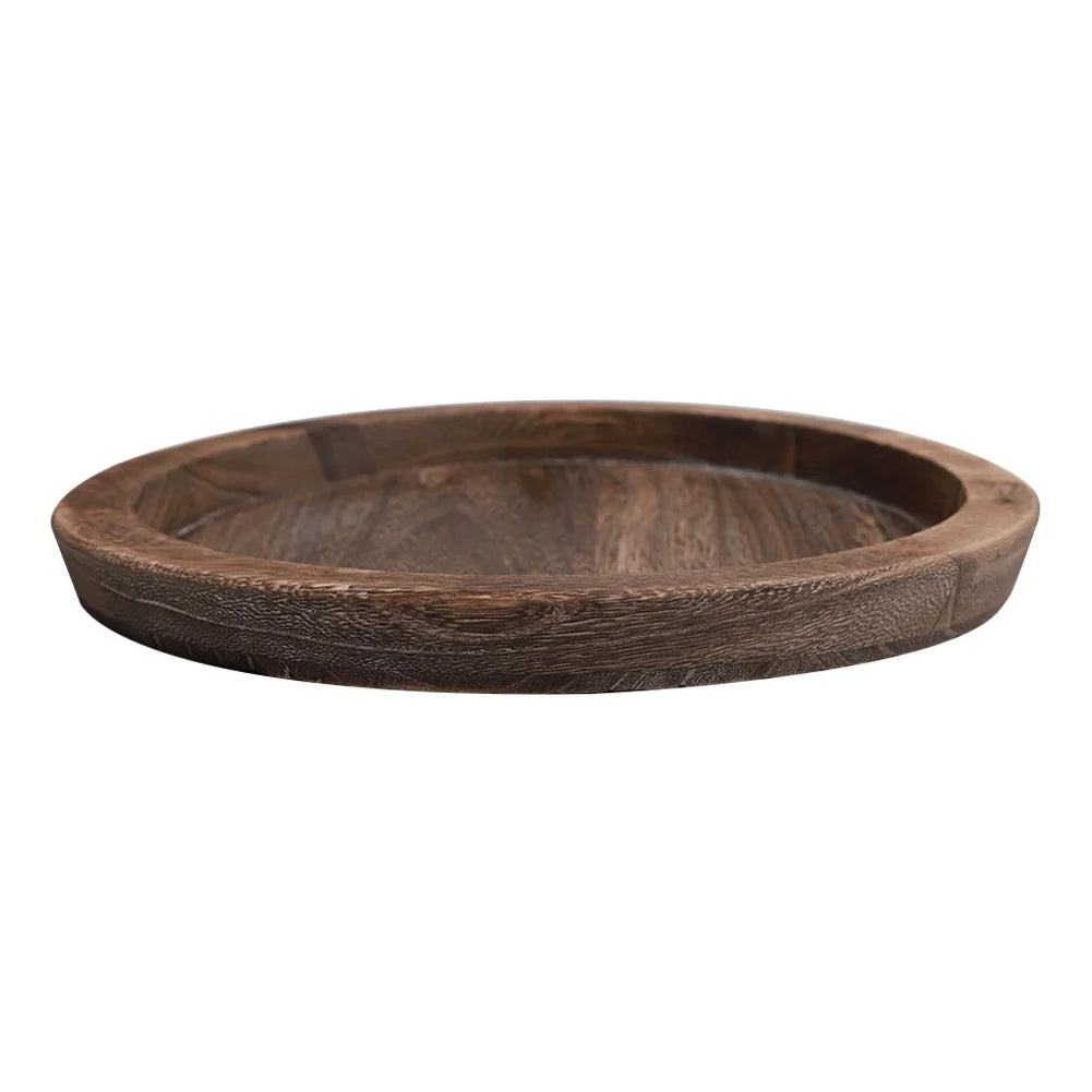 Round Wood Tray for Coffee Table Candle Holder Tray Home Decor Small Wooden Serving Plate Decorative Multipurpose Rustic Platter