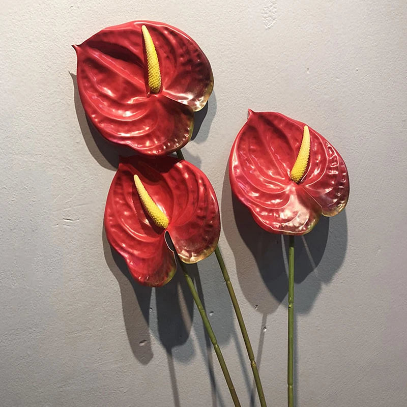 1Pcs Artificial Plants 57cm Real Touch Anthurium Fake Flowers Simulation Anthurium Artificial Flowers Wedding Home Decor