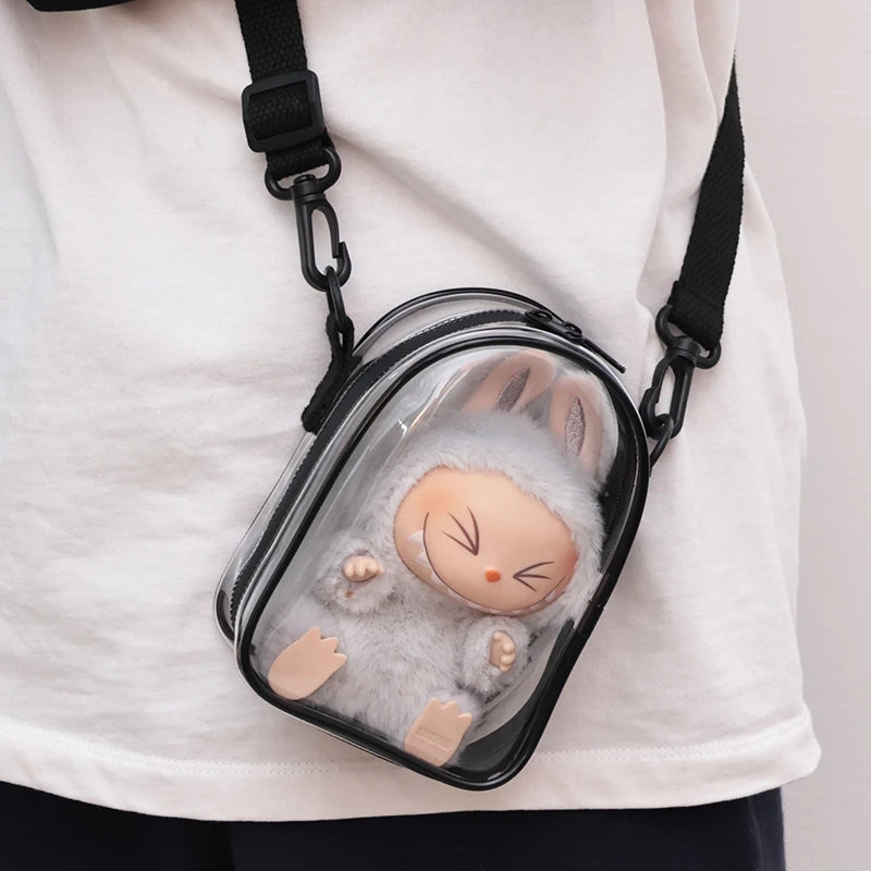 For Labubu Protect Case Labubu Sitting Party 15cm Cotton Doll Shoulder Pain Bag PVC Storage Bag Labubu(No Doll)