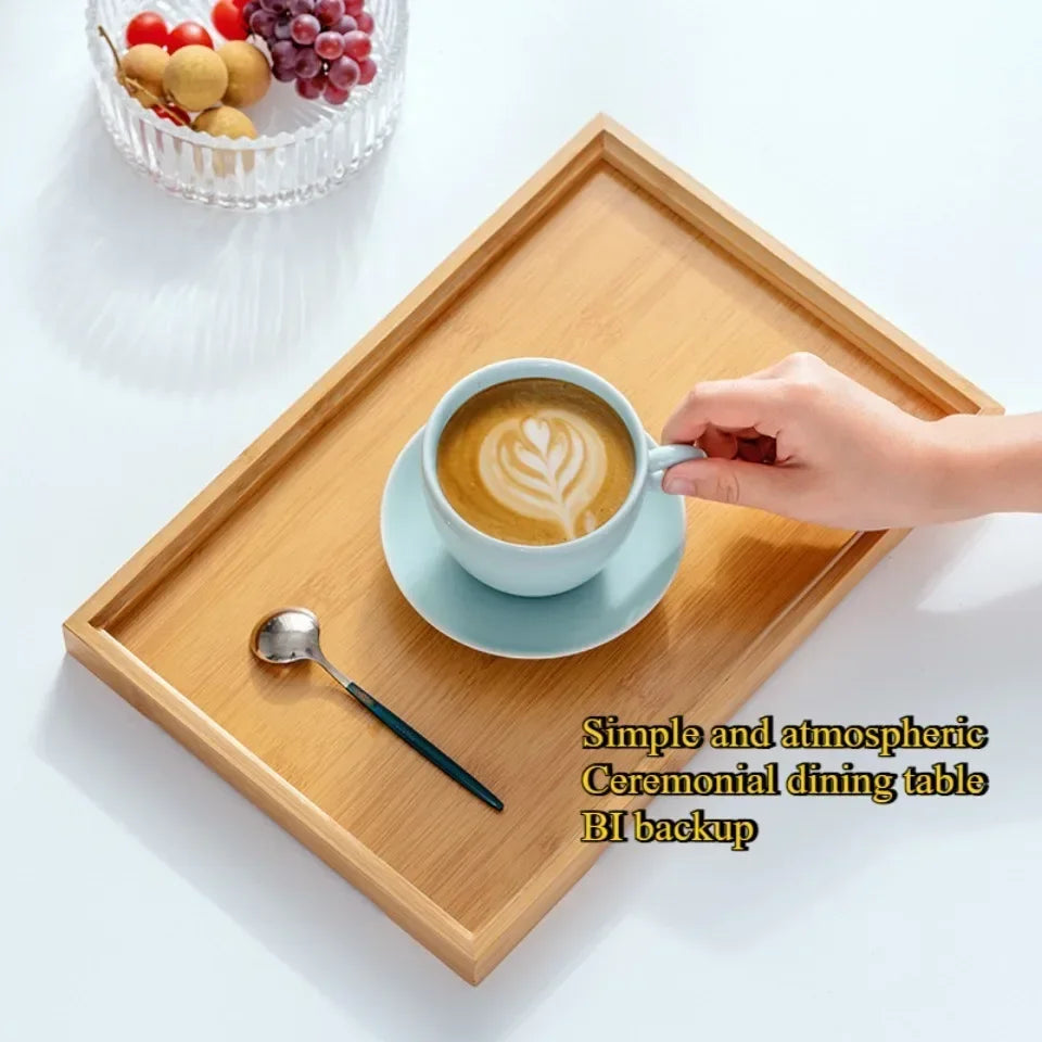 Rectangular Tea Tray Household Kitchen Plate Tools Serving Dish Bamboo Tea's Bar Storage Trays for Wooden Tableware Wood Pallet