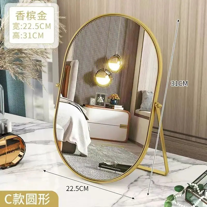 Rotate Metal  Makeup Mirrow Oval Round Standing Mirror Bathroom Desk Luxury Hairdressing Mirror Mural Home Decor for Girls