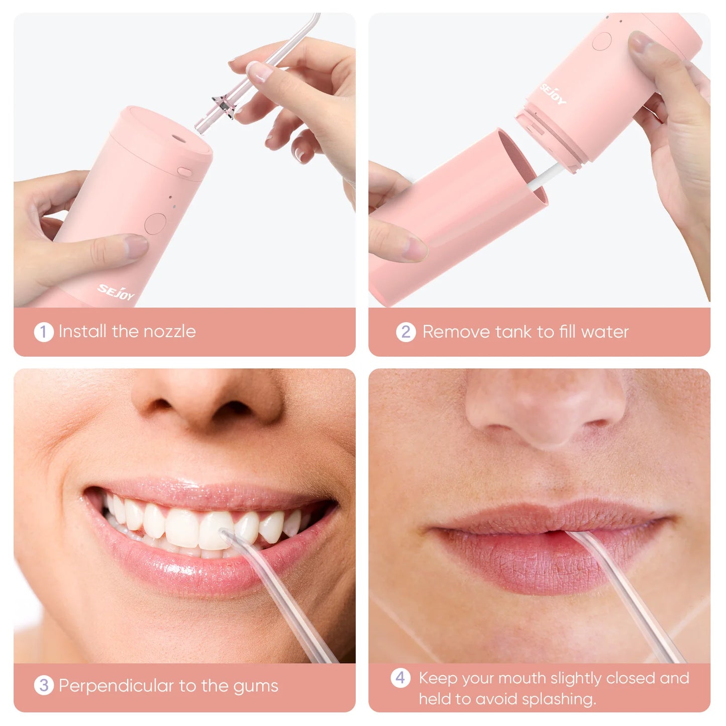 Sejoy Dental Oral Irrigator Portable Water Flosser Thread Teeth Pick Mouth Washing Machine 4 Nozzles 3 Modes USB Rechargeable