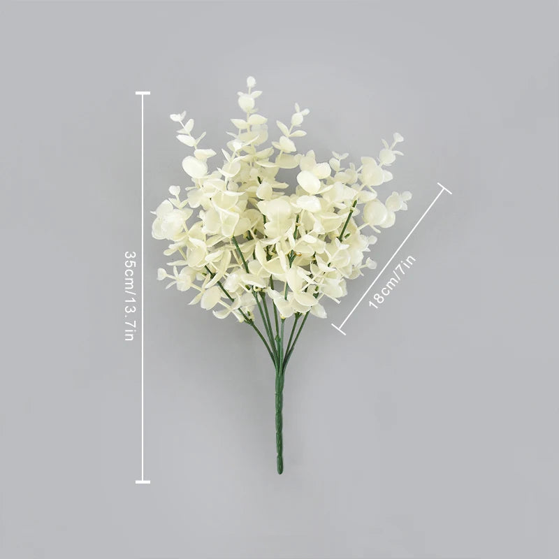 16Heads 50cm Artificial Flower White Fake Eucalyptus Leaves Faux Eucalyptus Branch with Stems for Home/Wedding Party Decor