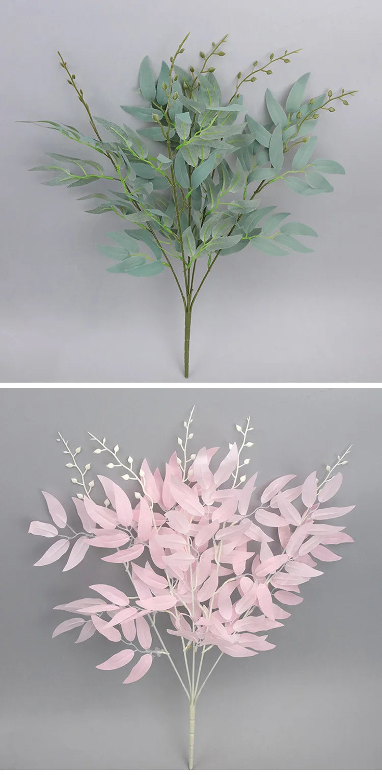 5 Branches Silk Artificial Willow Bouquet Fake Green Leaves Party Wedding Backdrop Decoration Faux Foliage Vine DIY Plant Wreath