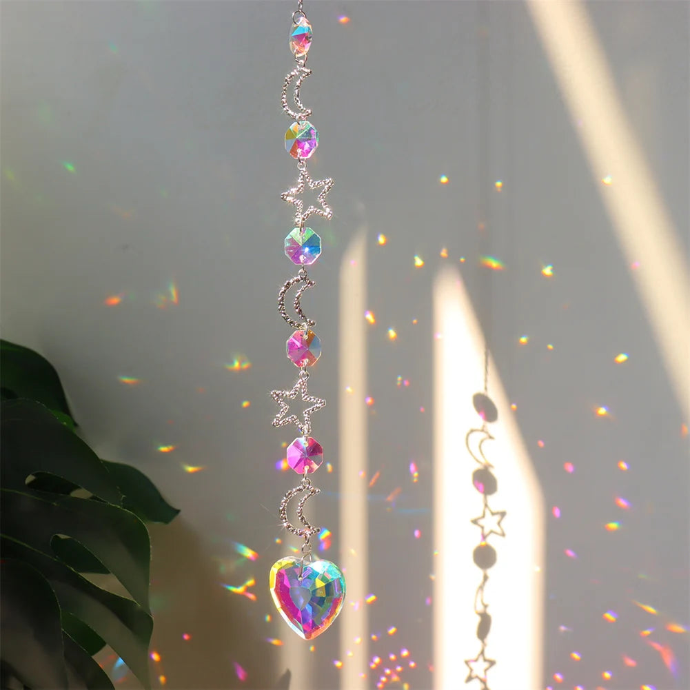 Suncatcher Crystal Wind Chime Star Moon Diamond Hanging Prisms Light Catcher Rainbow Chaser Jewelry Pendant Home Garden Decor