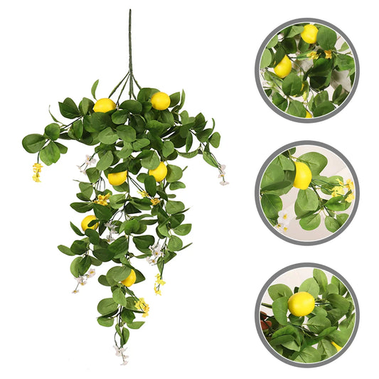 Artificial Lemon Branch Fake Lemon Leaves Yellow Green Fake Lemon Bouquet Hanging Lemon Branch For Wedding Party Decoration