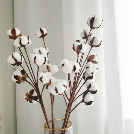 Artificial Dried Cotton Flowers White Flower Branch For Wedding Party Decoration Fake Flower Home Flower Decor Eucalyptus Leaves