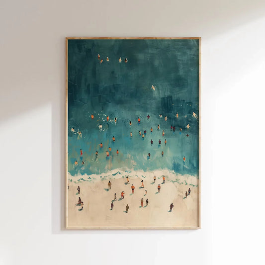 1pc Tiny People Swimming in Ocean Print, Summer Poster, Beach House Decor, Minimalist Printable Wall Art
