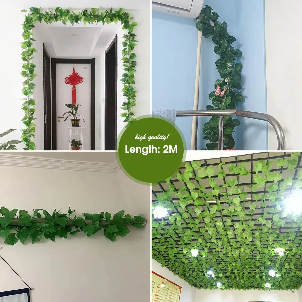 24M Artificial Plants False Leaves Home Decor Fake Foliage Vine Home Garden Decoration Wedding Party Wall Hanging Decorations
