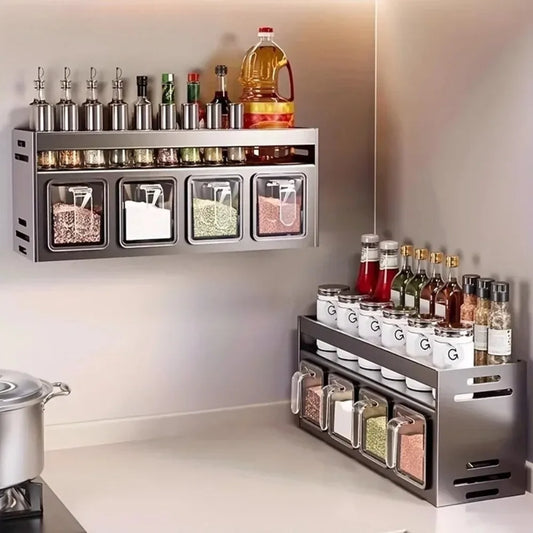 Kitchen Storage Home Organizer Stainless Steel Kitchen Spice Shelf Wall Mounted Multifunctional Spice Shelf Box Jar De Cocina