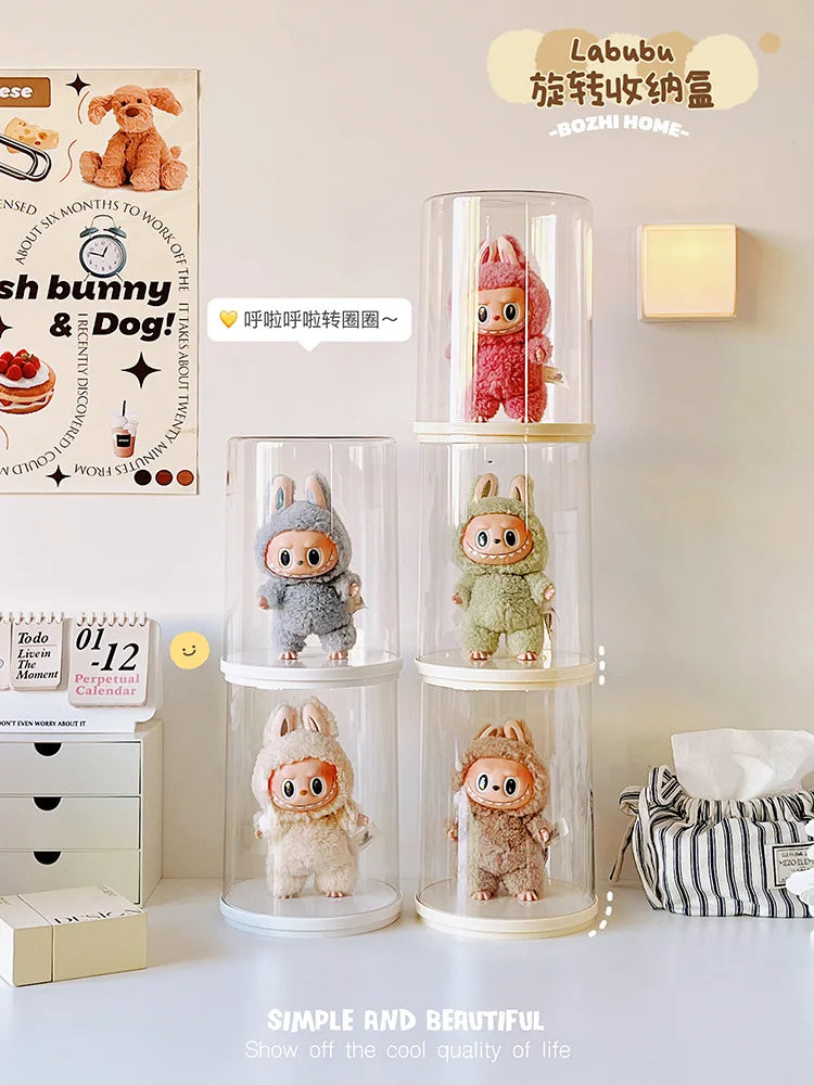 Labubu Pendant Display Box Rotating Transparent Labubu Doll  Storage Blind Box Storage Display Dustproof And Moisture-Proof