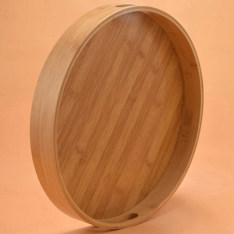 Promotion! Round Serving Bamboo Wooden Tray for Dinner Trays Tea Bar Breakfast Food Container Handle Storage Tray 3