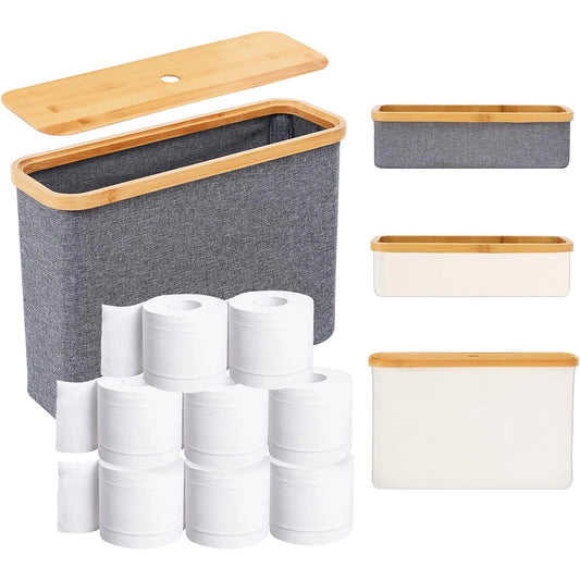 Bathroom Toilet Paper Basket Foldable Large Capacity Toilet Rolls Paper Storage Basket with Wooden Lid for Bathroom Organizer