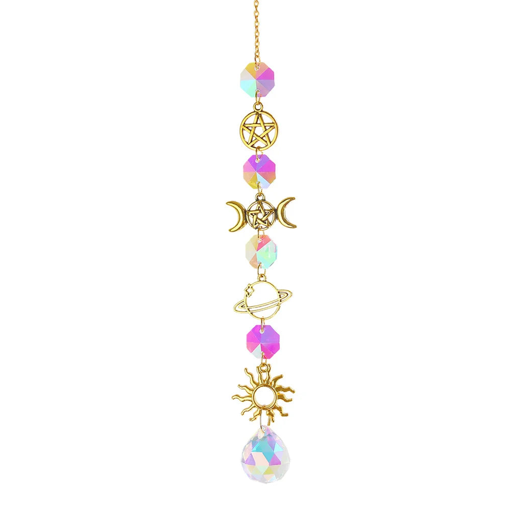 Suncatcher Crystal Wind Chime Star Moon Diamond Hanging Prisms Light Catcher Rainbow Chaser Jewelry Pendant Home Garden Decor