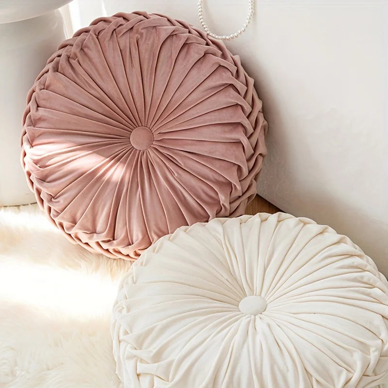 Velvet Pumpkin-Shaped Throw Pillow Soft, Round, Solid Color, Dandelion Pattern, Sofa and Office Decor, Home Accent Cushion