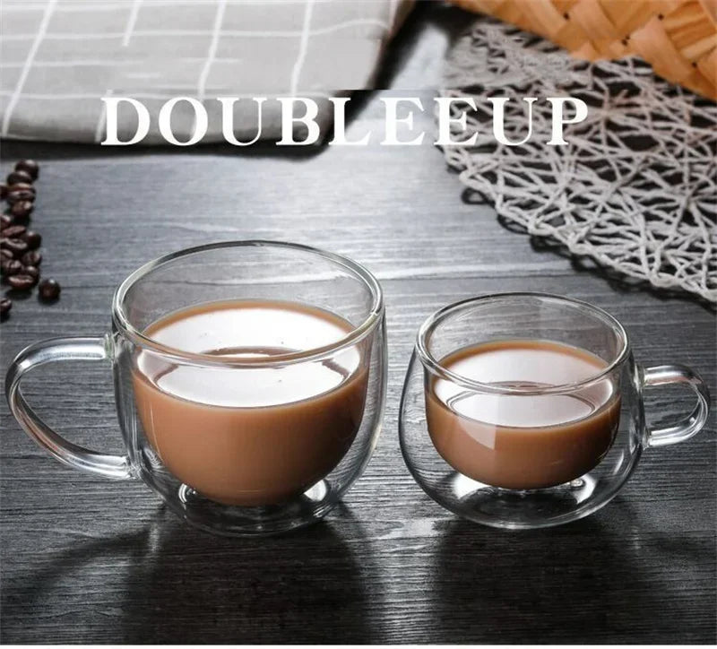 150/250/350ML Glass Cup with Handle Heat Resistant High Borosilicate Double Wall Glass Coffee Milk Beer Cups Kitchen Tools Gift