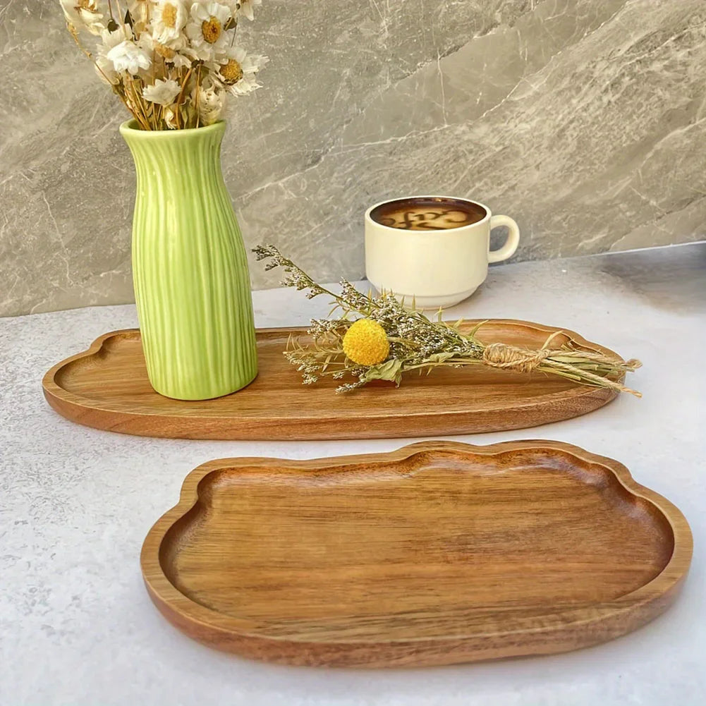 Japanese Style Wooden Tea Coffee Tray Fruit Dessert Candy Plate Wood Decorative Bread Snack Cake Food Dish Trays Tableware