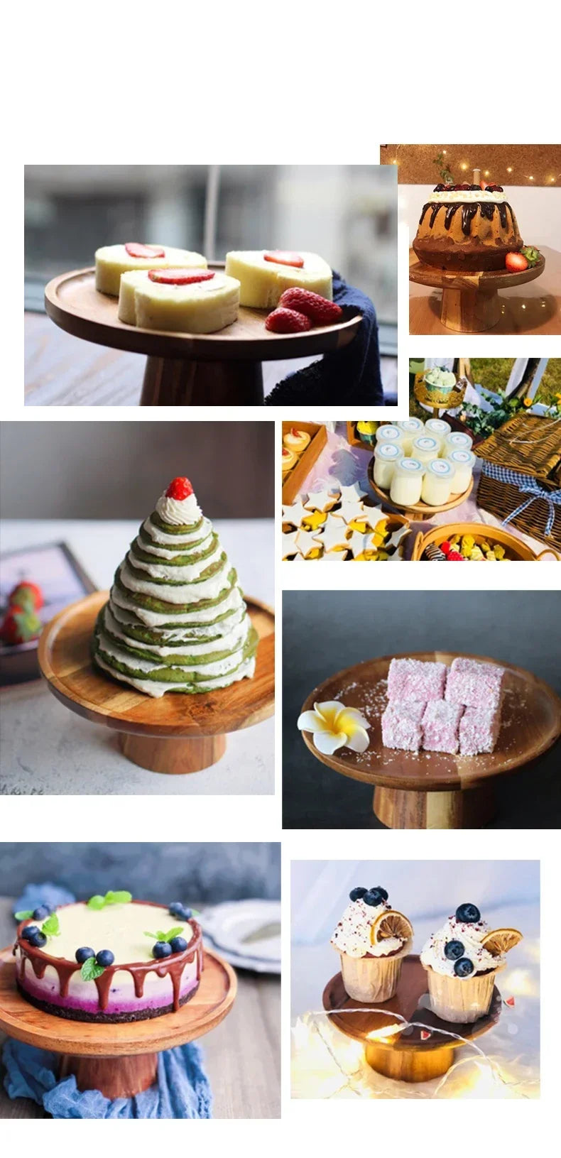 Wooden Cake Tray Mushroom Shape Tall Tray Food Serving Trays Japanese Style Dessert Fruit Tray Home Decoration Photography Props