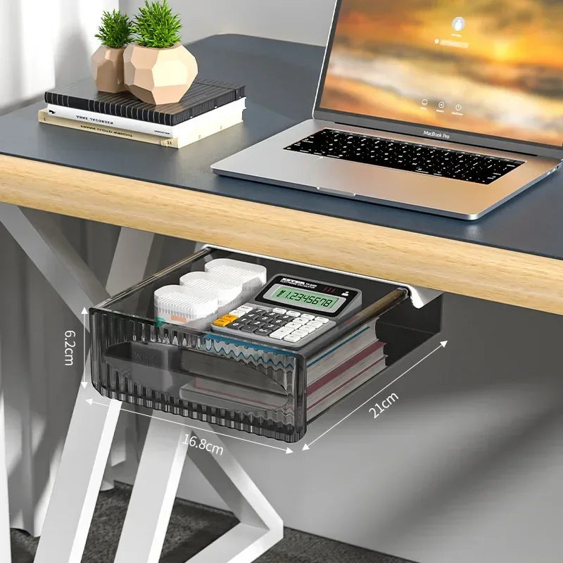 Under Desk Drawer Storage Organizer - Invisible Pull Out Shelf Box with Large Capacity, Hanging Table Shelf for Office Home