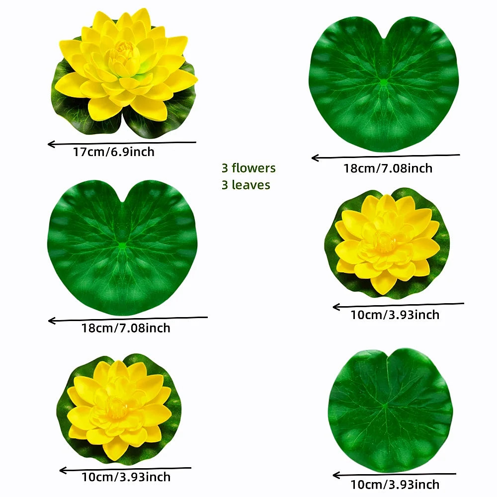 3 flowers and 3 leaves Artificial Lotus, Realistic Water Floating Foam Lotuses, Fake Lily Pad, Home Garden Patio Pond, Home Dec